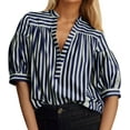 thumbnail image 1 of OBEEII Summer Blouse for Women Half Sleeve V Neck Tee Shirts Loose Fit Pullover Tops Business Casual Striped Shirts, 1 of 7