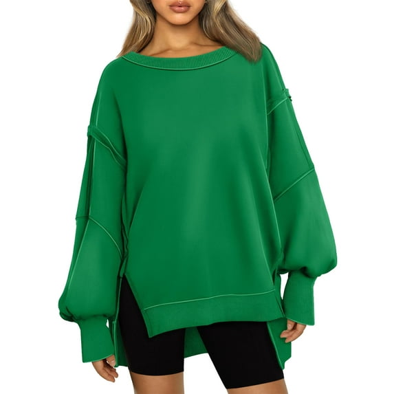 OBEEII Womens Tops Oversized Crewneck Sweatshirts Solid Color Long Sleeve Pullover Tops Loose Fit Athletic Tracksuit