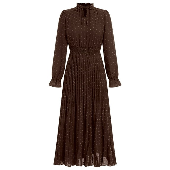 OBEEII Womens Vintage Dress Retro Swiss Dot Dresses High Elastic Waist Swing Dresses A-line Flowy Long Dresses