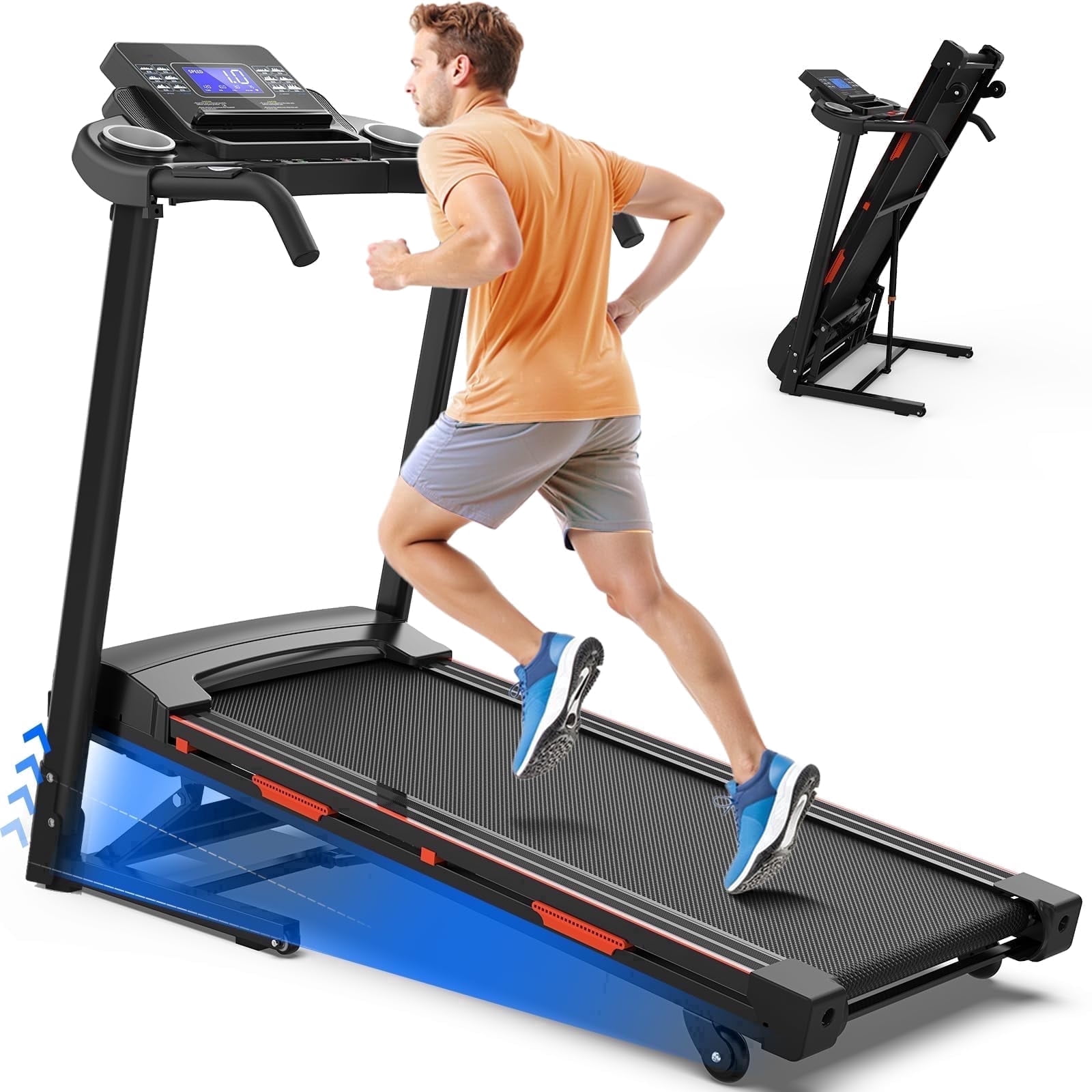 OBENSKY 15% Auto Incline Treadmills 400LBS, 3.5 HP Heavy Duty Treadmill for Home, Walking Folding Machine, Wide Belt, 0.5-8.5MPH, Bluetooth, APP