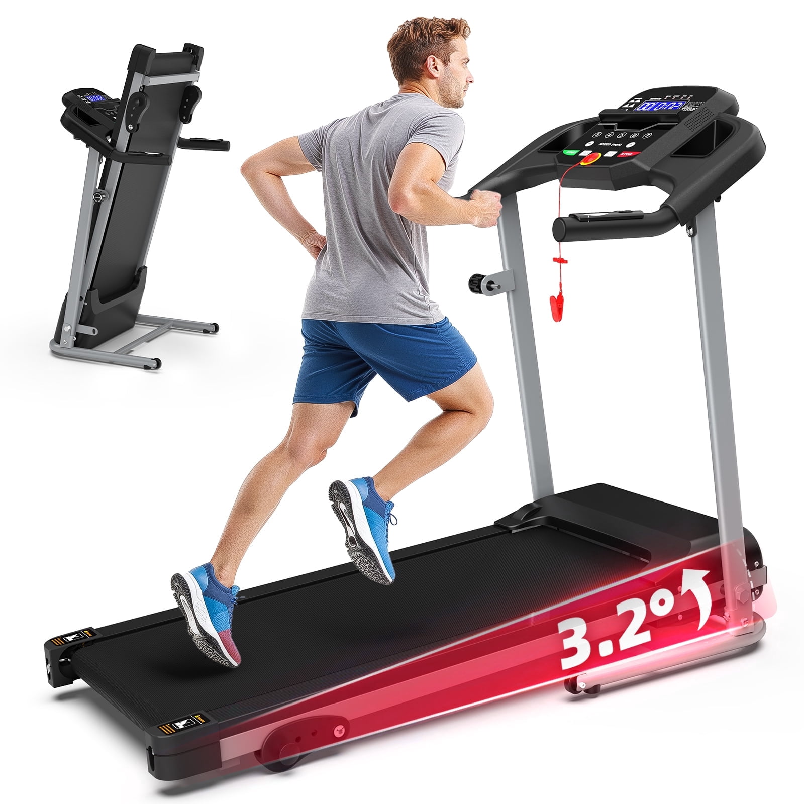 Folding Treadmill with Incline, 2.5HP Portable Treadmill for Home, 250LBS Capacity, MP3 Electric Foldable Running Machine with 12 Programs for Apartment Workout