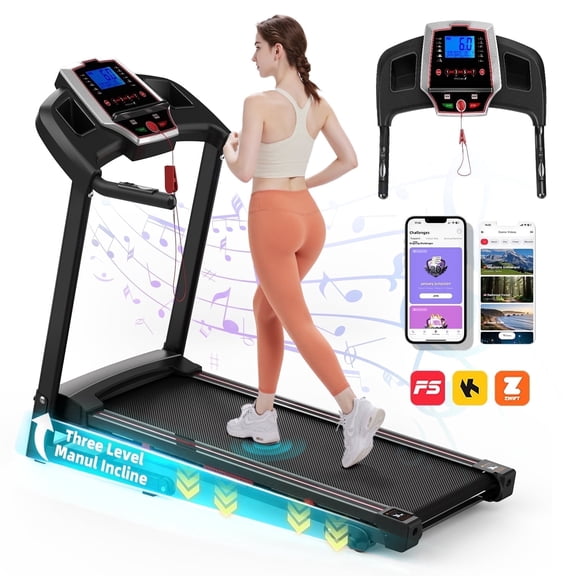 OBENSKY 3.5HP Folding Treadmill for Home with Incline, Portable Foldable Electric Treadmill with APP Control, 330 LBS Capacity, 8.5 MPH - Black
