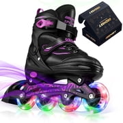 OBENSKY Adjustable Inline Skates, Illuminating Roller Blades for Kids,Girls&Boys Beginner w/ Light up Wheels-Purple
