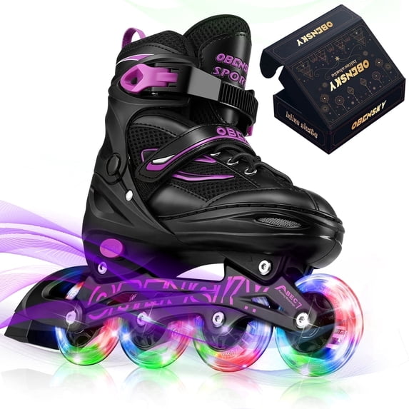 OBENSKY Adjustable Inline Skates, Illuminating Roller Blades for Kids,Girls&Boys Beginner w/ Light up Wheels-Purple