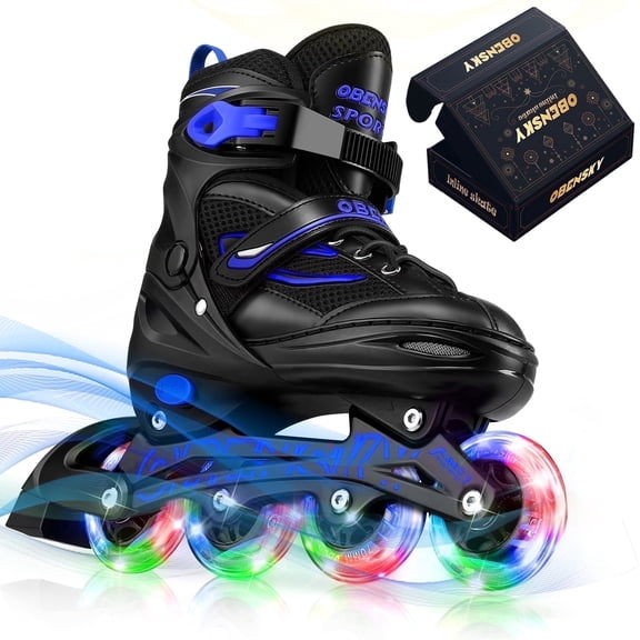 OBENSKY Adjustable Inline Skates, Illuminating Roller Blades for Kids,Girls&Boys Beginner w/ Light up Wheels-Blue