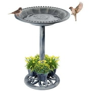 OBENSKY Bird Bath With 4 Planters 28" Height Pedestal Antique Outdoor Garden Decor Vintage Yard Art (Bronze)