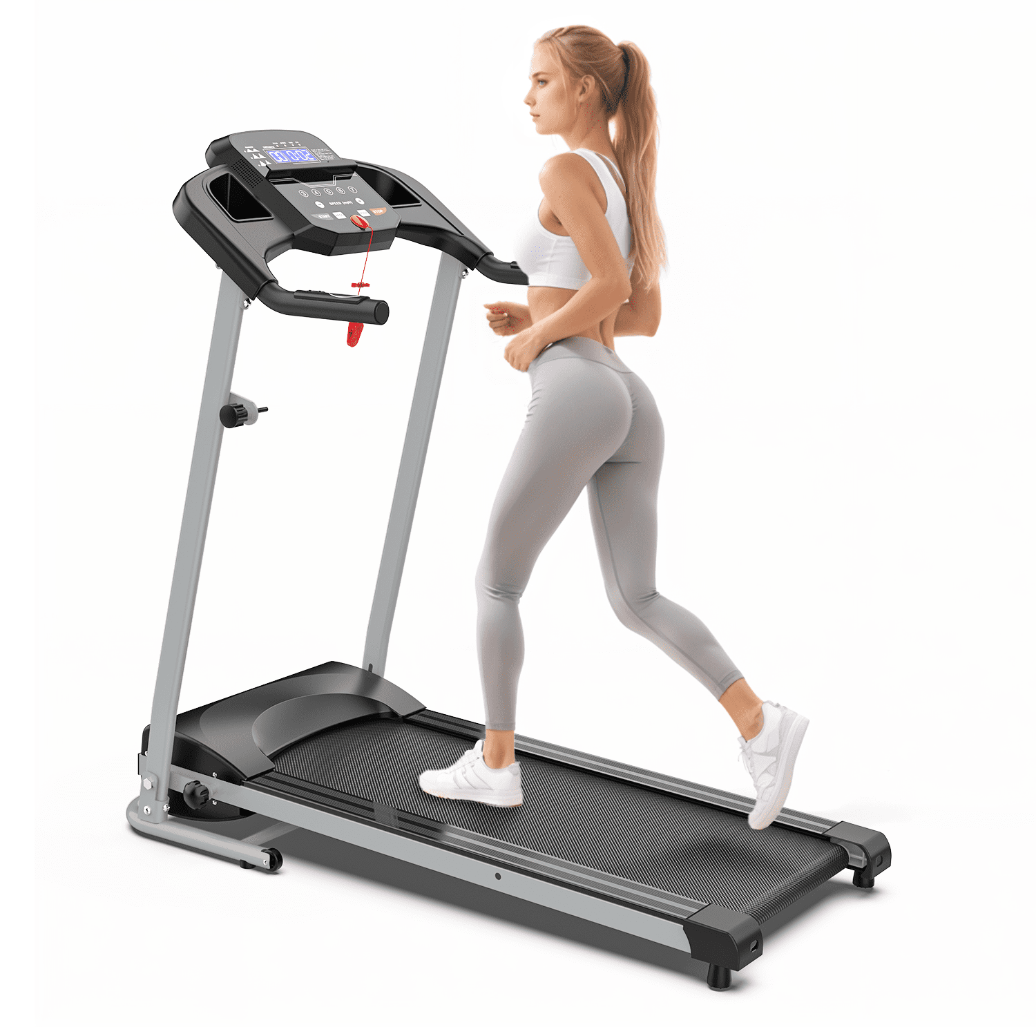 OBENSKY Foldable Electric Treadmill for Home, 2.5HP Quiet Portable Folding Small Treadmill, 7.5 MPH, LED Display, Heart Rate Senso