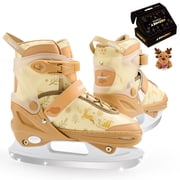 OBENSKY 4-Size Adjustable Ice Skates for Kids Girls Boys, Reindeer Beginner Ice Skating Shoes w/ Stainless Steel Blade for Birthday Christmas Gift