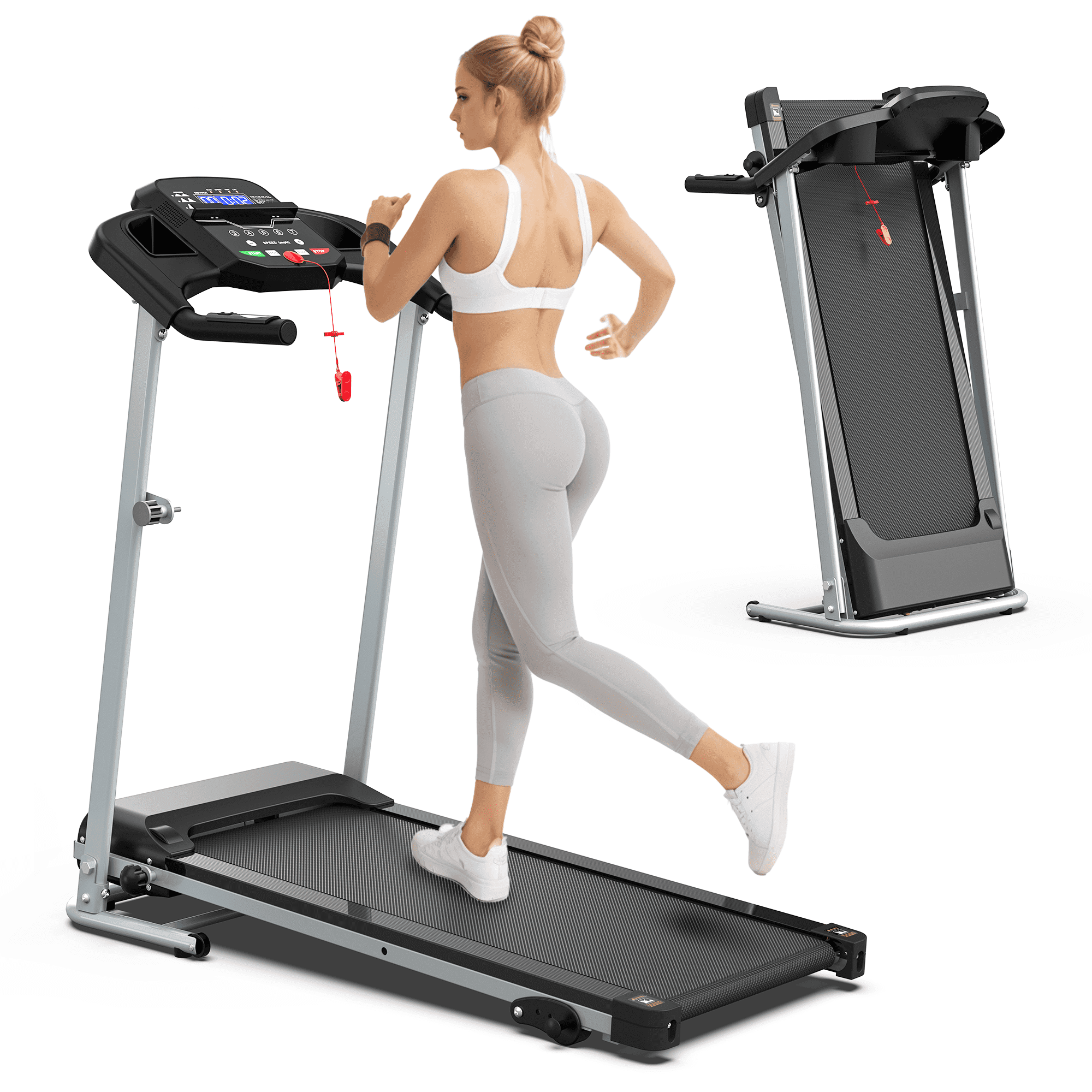 OBENSKY Foldable Electric Treadmill for Home, 2.5HP Quiet Brushless Folding Treadmill, 7.5 MPH, LCD Display, Heart Rate Sensor