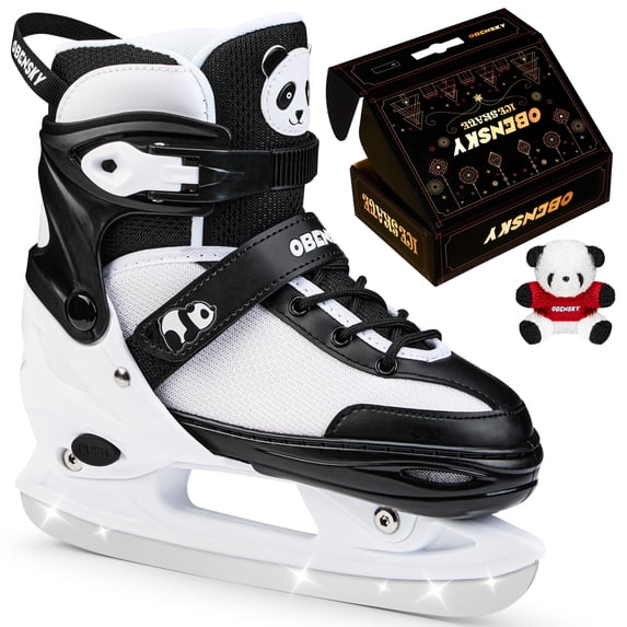 OBENSKY Panda Ice Skates for Kids Girls Boys 4-Size Adjustable Beginner Ice Skating Shoes, Black&White for Birthday Christmas Gift