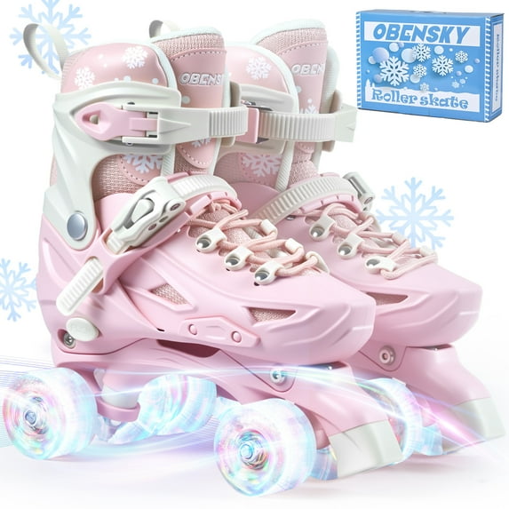 OBENSKY Roller Skates 4 Size Adjustable w/ Light up Wheels,Birthday Gift for Girls&Boys Beginners-Blue/Pink,Patines Para Niñas