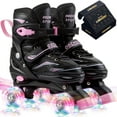 thumbnail interactive-video image 1 of OBENSKY Roller Skates, 4 Size Adjustable for Girls & Boys w/ Light up Wheels-Blue/Pink, 1 of 11
