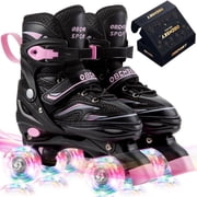 OBENSKY Roller Skates, 4 Size Adjustable for Girls & Boys w/ Light up Wheels-Blue/Pink