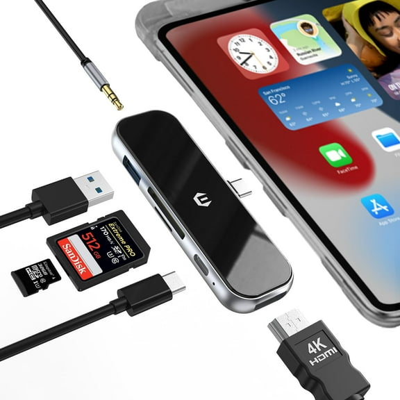 OBERSTER USB C Hub Adapter 6-in-1 USB-C Hub with 4K HDMI, PD 100W, USB 3.0, 3.5mm Headphone Jack, SD/TF Slots - Compatible with Mac, Laptop, and More C21