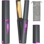 OBEST 2-in-1 Cordless Hair Straightener and Curler, Portable Titanium Flat Iron with 5000mAh Battery, USB-C Fast Charging for Travel, Gray