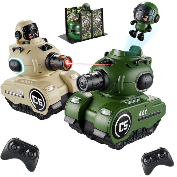 OBEST Remote Control Battle Tanks 2-Pack, Infrared RC Tank with HP Station, 2.4GHz Military Army Toy for 6-12 Year Old Boys Girls, Christmas Birthday Gift