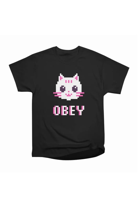 OBEY pixel art cute kawaii cat T-Shirt Tee Gift For Him Merch For Her Apparel For Friend