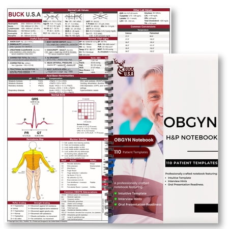 OBGYN H&P Notebook: 110 Perforated Medical History & Physical Templates, 2-Page View, Spiral-Bound, Pocket Size 8.5"x5.5", Includes Medicine Reference Sheet, Ideal for Students & Professionals