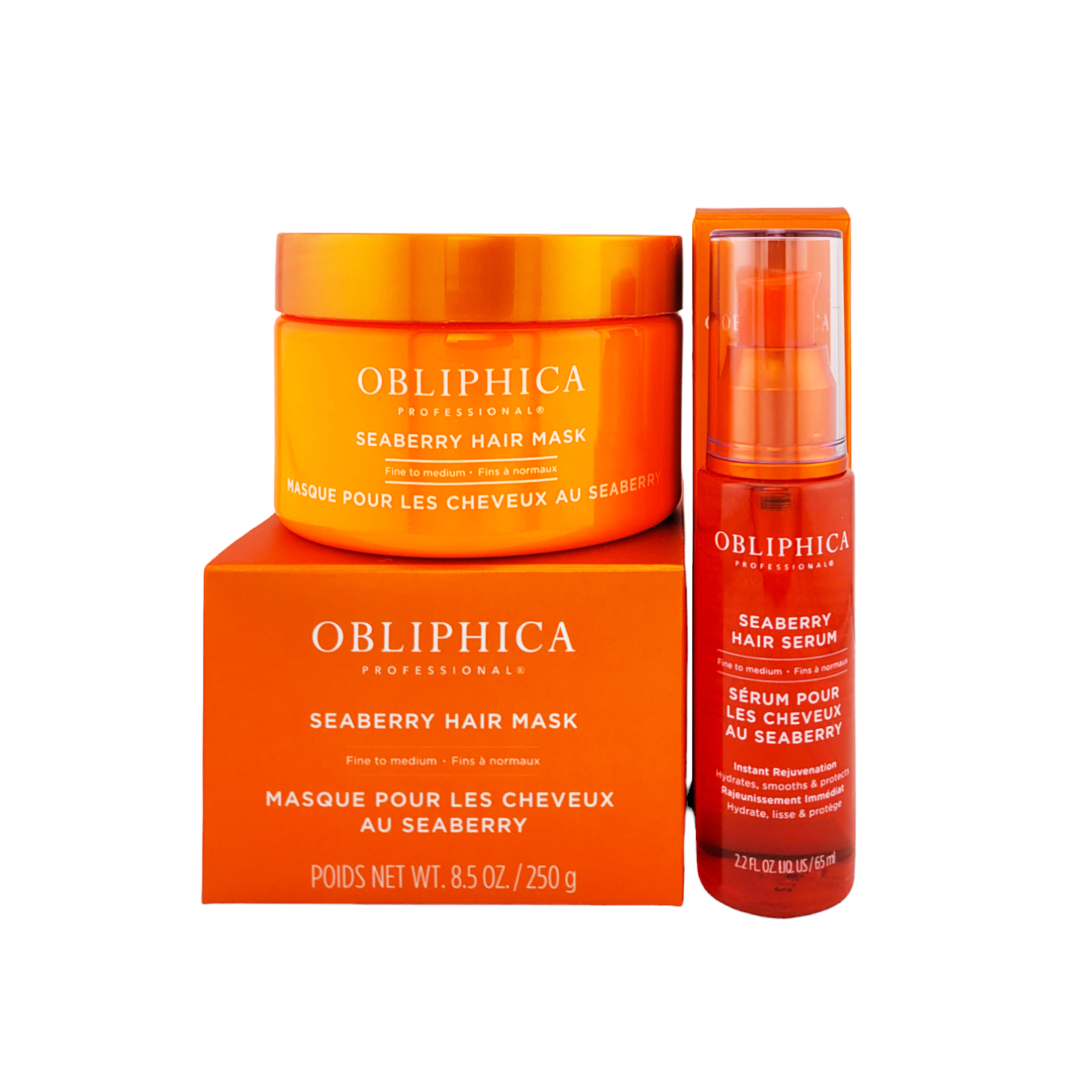 OBLIPHICA Seaberry Hair Mask 8.5oz. & Hair Serum 2.2oz. Duo. Miracle