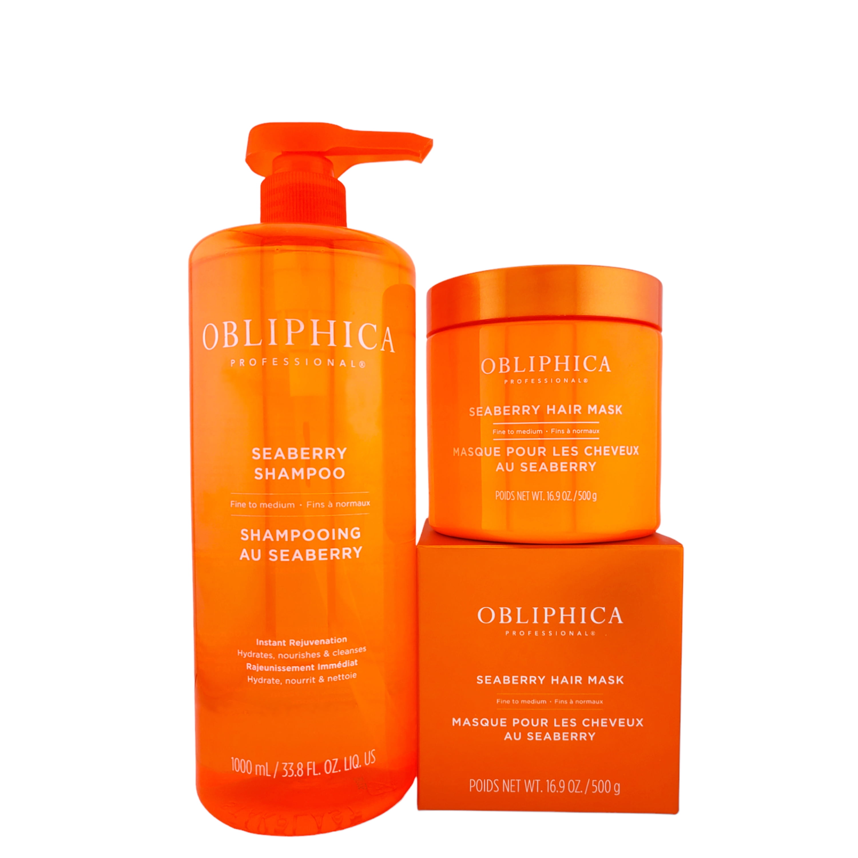 OBLIPHICA Seaberry Shampoo 33.8oz. & Hair Mask 16.9oz.Duo. Deep Conditioner & Detangling Treatment for Dry, Damaged, Frizzy Hair Fortifies & Strengthens| Encourages Longer Healthier Hair |Cruelty Free