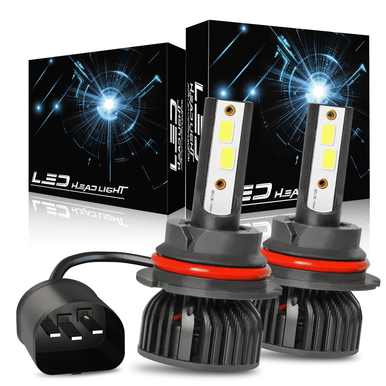 OBNDVU 9007 HB5 LED Headlight Bulbs Bright 6000K 50W 7000LM Dual High/Low Beam All-in-One Conversion Kit(Pack of 2)