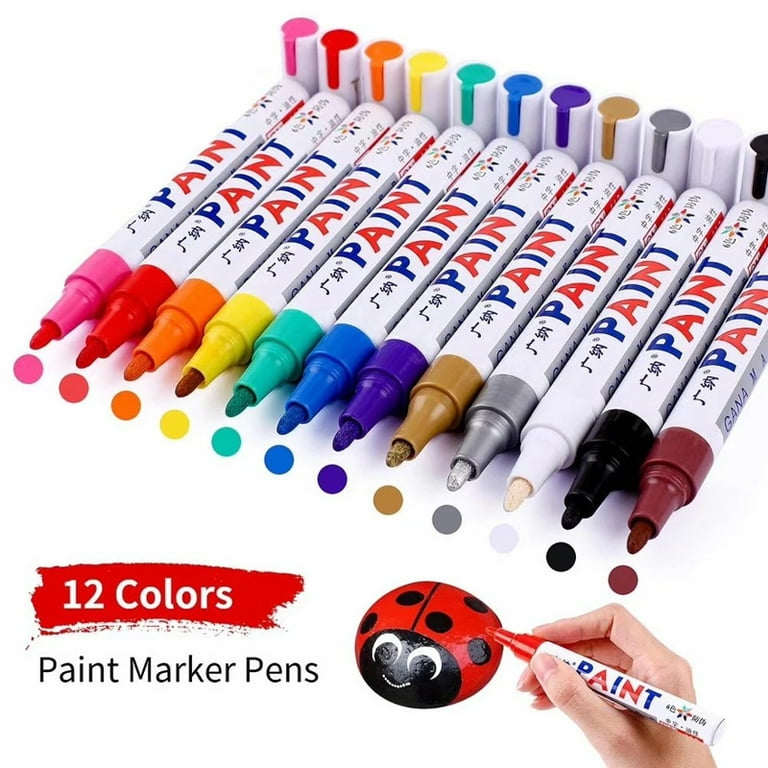 OBOSOE 12PCS Paint Markers Never Fade Quick Dry Permanent Color Oily  Waterproof Paint Marker Set for Petroglyph Ceramic Wood Fabric Plastic  Canvas Glasses DIY 