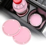 OBOSOE Auto Sport Car Cup Holder Insert Cup Holder Coaster Cup Mat Crystal Rhinestone Bling 2.75 Inch Diameter Vehicle Travel Home Use Cup Pad 2 Pcs Pack Car Accessories (Pink)
