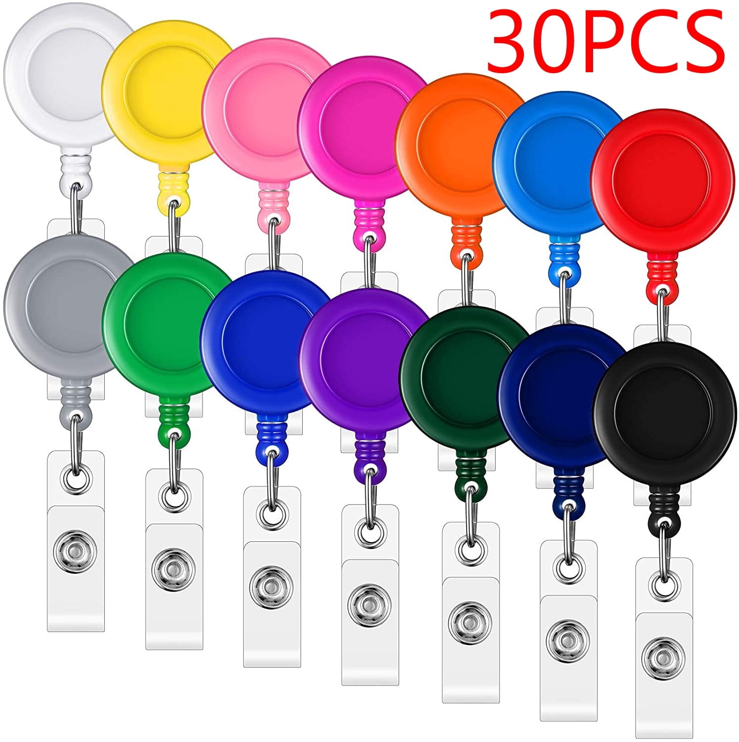 OBOSOE Badge Reel, Retractable Badge Reel with Metal Belt Clip, 30 Pack Retractable Badge Holder ID Badge Reel Clip for ID Card Badge Holder Key Keychain Holders (Multicolor)