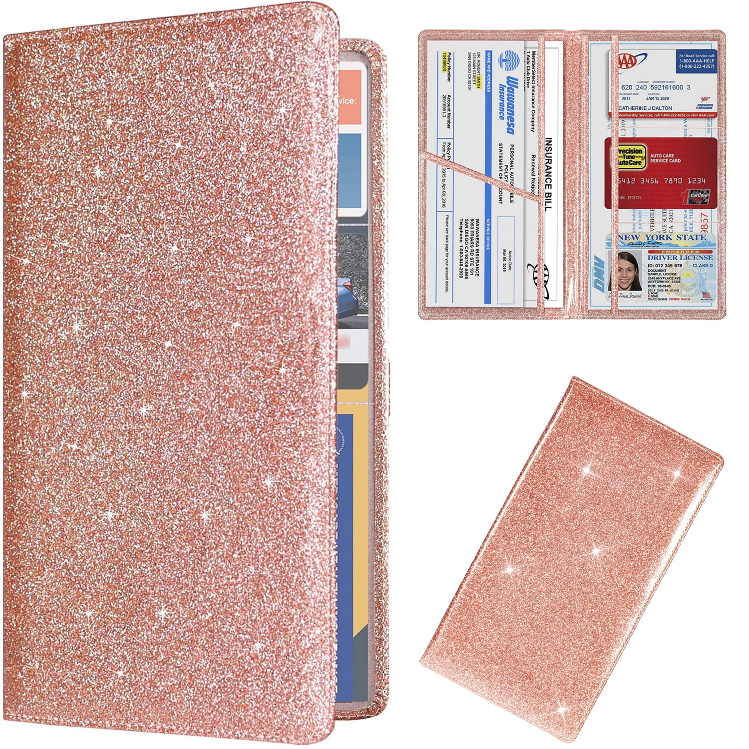 OBOSOE Car Insurance & Registration Card Holder for Women, Car Essential for Women, Insurance & Registration Card Holder for Men, Cute Car Essential (Bright Rose Gold)