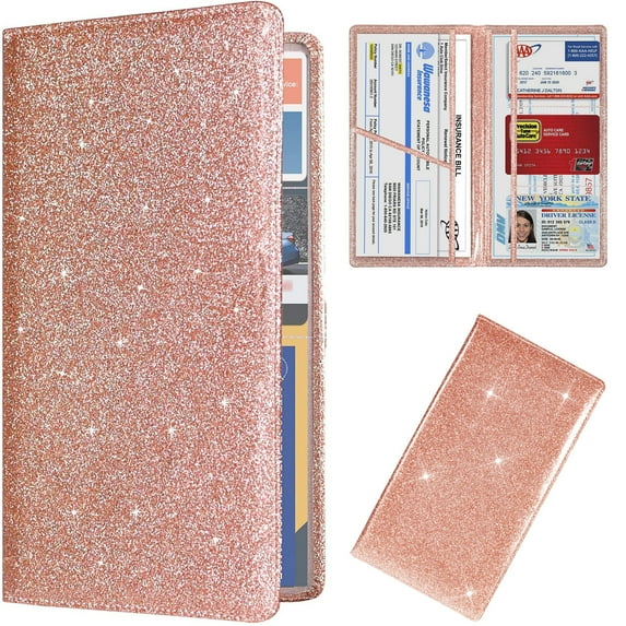 OBOSOE Car Insurance & Registration Card Holder for Women, Car Essential for Women, Insurance & Registration Card Holder for Men, Cute Car Essential (Bright Rose Gold)