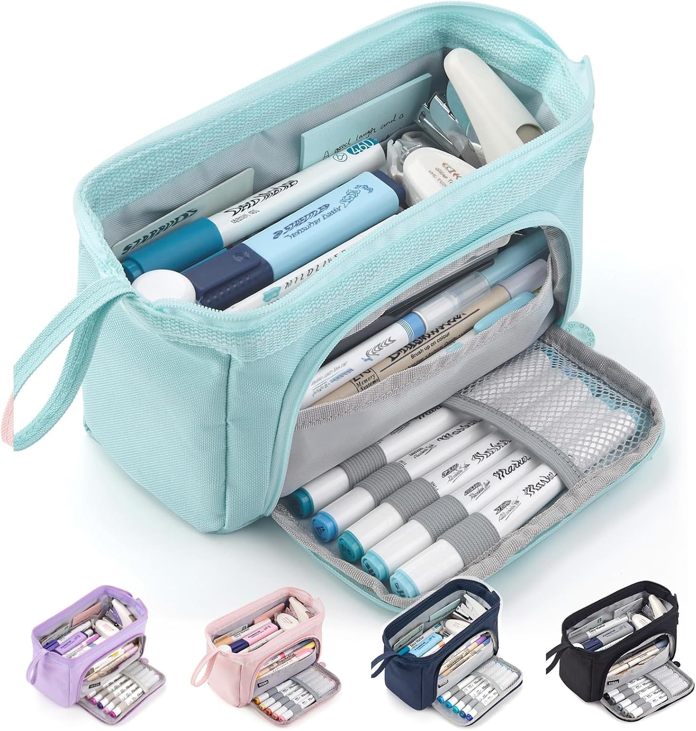OBOSOE Pencil Case Large Capacity Pencil Pouch Handheld Pen Bag Cosmetic Portable Gift for Office Men Women Adult (Blue)