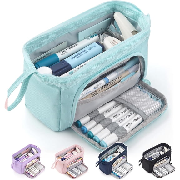 OBOSOE Pencil Case Large Capacity Pencil Pouch Handheld Pen Bag Cosmetic Portable Gift for Office Men Women Adult (Blue)