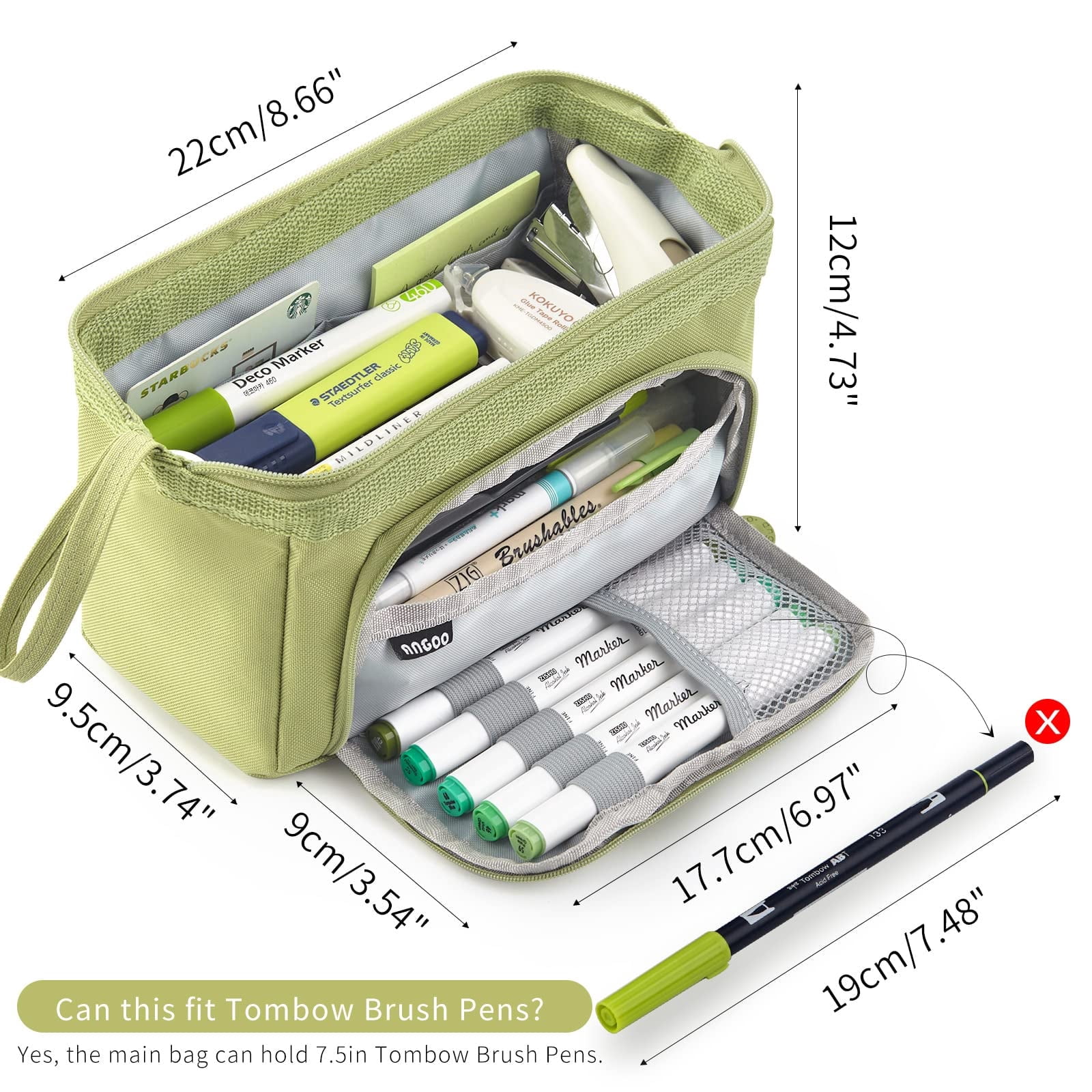 OBOSOE Pencil Case Large Capacity Pencil Pouch Handheld Pen Bag Cosmetic Portable Gift for Office Men Women Adult (Green)