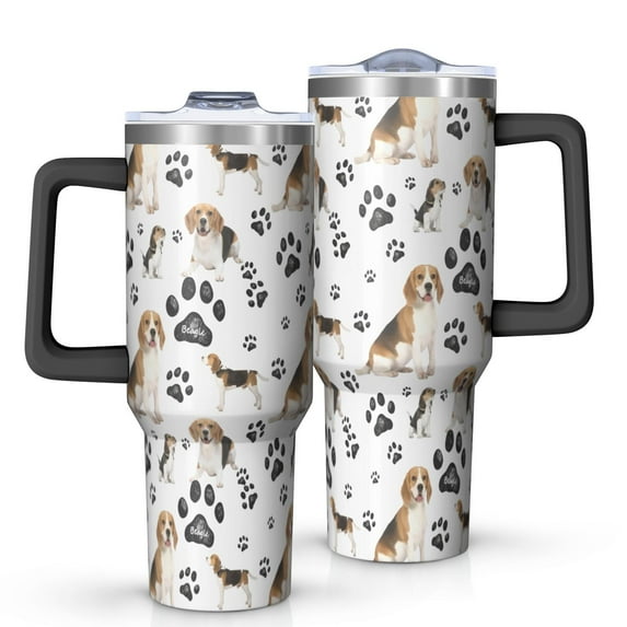 OBREWU Beagle Dog and Footprints Tumbler with Handle and Lid,Beagle Dog and Footprints 40oz Double Wall Vacuum Insulated Tumbler,Cups Gift for Women and Men
