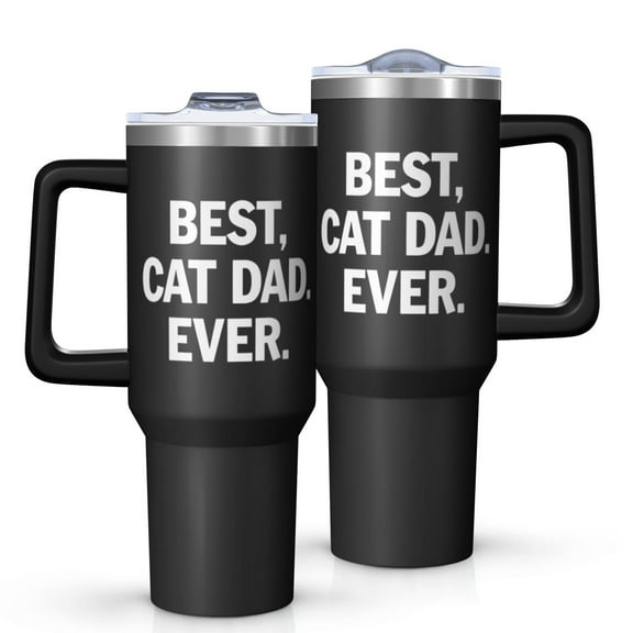 OBREWU Best Cat Dad Ever Tumbler with Handle and Lid,40oz Best Cat Dad Ever Double Wall Vacuum Insulated Tumbler,Best Cat Dad Ever Cups Gift for Women and Men