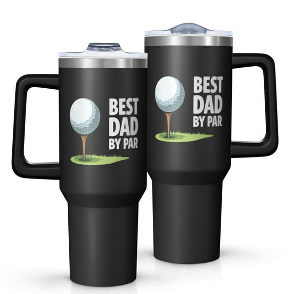 OBREWU Best Dad By Par Tumbler with Handle and Lid,40oz Best Dad By Par Double Wall Vacuum Insulated Tumbler,Best Dad By Par Cups Gift for Women and Men
