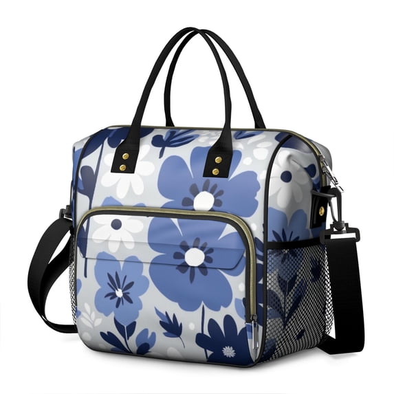 OBREWU Blue Pioneer Flower Women's Insulated Leakproof Large Lunch Bag, Oxford Cloth