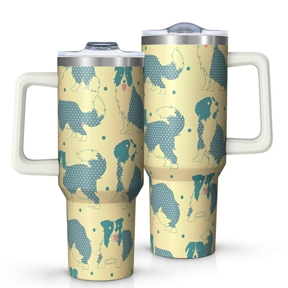 OBREWU Border Collie Tumbler with Handle and Lid,Border Collie 40oz Double Wall Vacuum Insulated Tumbler,Cups Gift for Women and Men