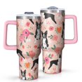 thumbnail image 1 of OBREWU Boston Terrier Dog and Flower Florals Tumbler with Handle and Lid,Boston Terrier Dog and Flower Florals 40oz Double Wall Vacuum Insulated Tumbler,Cups Gift for Women and Men, 1 of 7