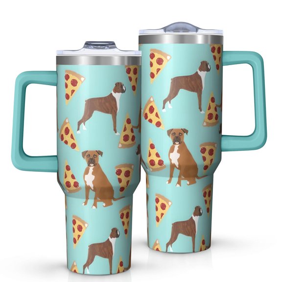 OBREWU Boxer Dog Pitbull Terriers Dog and Pizza Tumbler with Handle and Lid,Boxer Dog Pitbull Terriers Dog and Pizza 40oz Double Wall Vacuum Insulated Tumbler,Cups Gift for Women and Men
