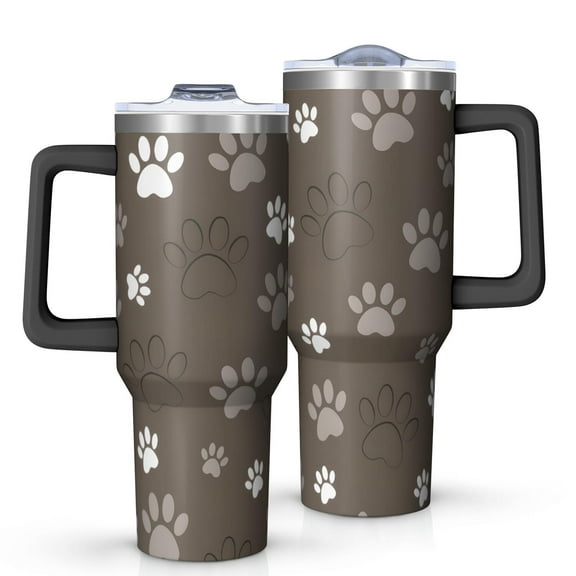 OBREWU Brown Dog Paw Footprint Tumbler with Handle and Lid,Brown Dog Paw Footprint 40oz Double Wall Vacuum Insulated Tumbler,Cups Gift for Women and Men