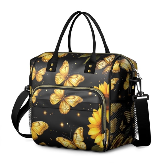 OBREWU Butterflies Sunflowers Women's Insulated Leakproof Large Lunch Bag, Oxford Cloth