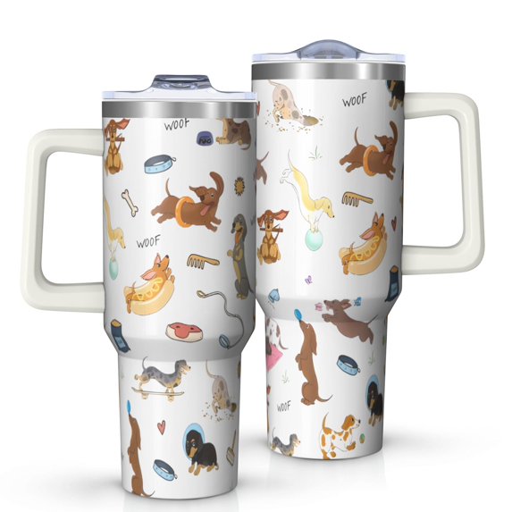 OBREWU Cartoon Dachshund Tumbler with Handle and Lid,Cartoon Dachshund 40oz Double Wall Vacuum Insulated Tumbler,Cups Gift for Women and Men