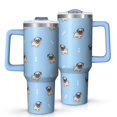 thumbnail image 1 of OBREWU Cartoon Pug Dog Tumbler with Handle and Lid,Cartoon Pug Dog 40oz Double Wall Vacuum Insulated Tumbler,Cups Gift for Women and Men, 1 of 7