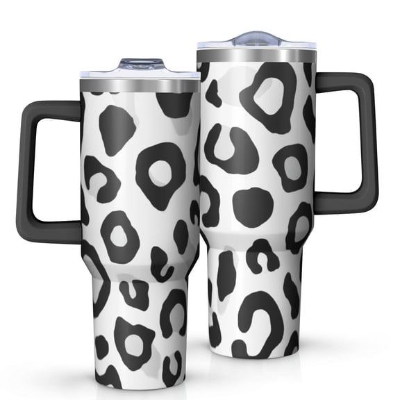 OBREWU Classic Leopard Print Tumbler with Handle and Lid,Classic Leopard Print 40oz Double Wall Vacuum Insulated Tumbler,Cups Gift for Women and Men