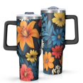 thumbnail image 1 of OBREWU Colorful Floral Pattern Tumbler with Handle and Lid,Colorful Floral Pattern 40oz Double Wall Vacuum Insulated Tumbler,Cups Gift for Women and Men, 1 of 7