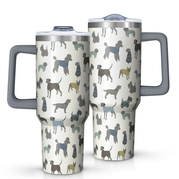 OBREWU Cute Animal Dogs Tumbler with Handle and Lid,Cute Animal Dogs 40oz Double Wall Vacuum Insulated Tumbler,Cups Gift for Women and Men