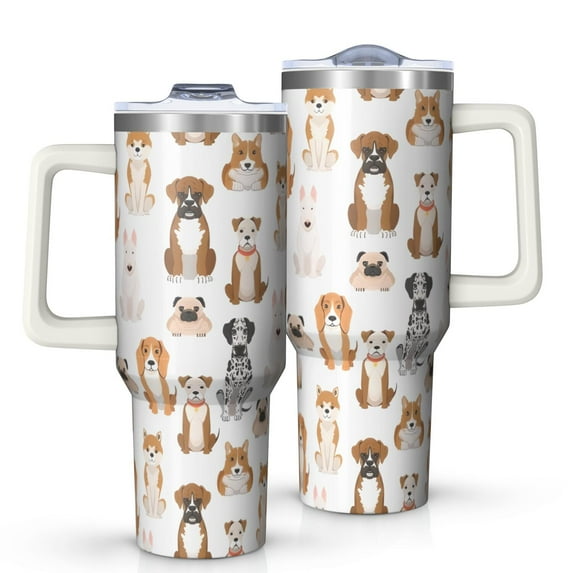 OBREWU Cute Cartoon Dog Tumbler with Handle and Lid,Cute Cartoon Dog 40oz Double Wall Vacuum Insulated Tumbler,Cups Gift for Women and Men