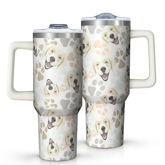 OBREWU Cute Golden Retriever Tumbler with Handle and Lid,Cute Golden Retriever 40oz Double Wall Vacuum Insulated Tumbler,Cups Gift for Women and Men