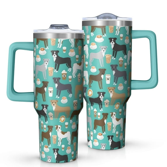 OBREWU Cute Pitbull Terriers Dog and Coffee Tumbler with Handle and Lid,Cute Pitbull Terriers Dog and Coffee 40oz Double Wall Vacuum Insulated Tumbler,Cups Gift for Women and Men